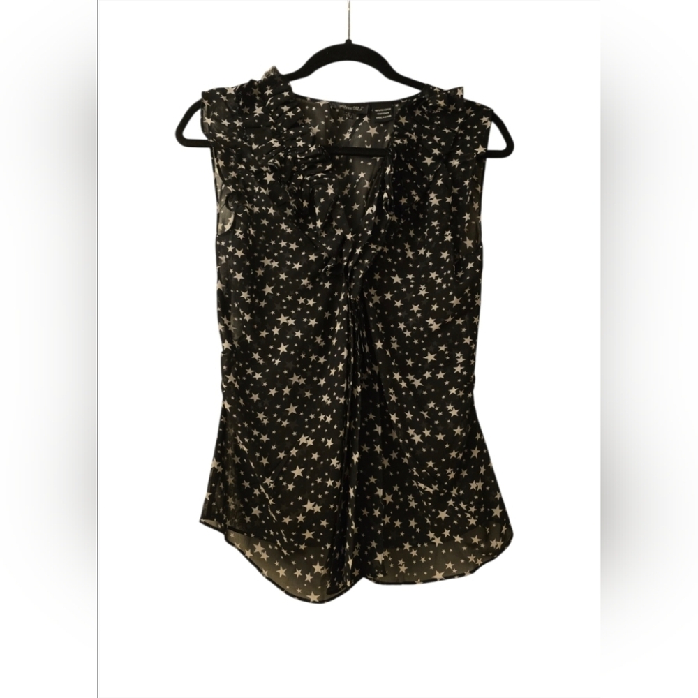 Miss Me Black Starry Sleeveless Sheer Blouse Size Small